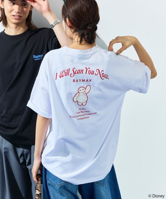 【SALE／21%OFF】FREAK'S STORE DISNEY / ディズニー ベイマックス 別注 ビッグシルエット ワンポイント刺繍 バックプリント クルーネックTシャツ 【限定展開】 25SS フリークスストア トップス カットソー・Tシャツ ピンク グレー ホワイト ブラック画像