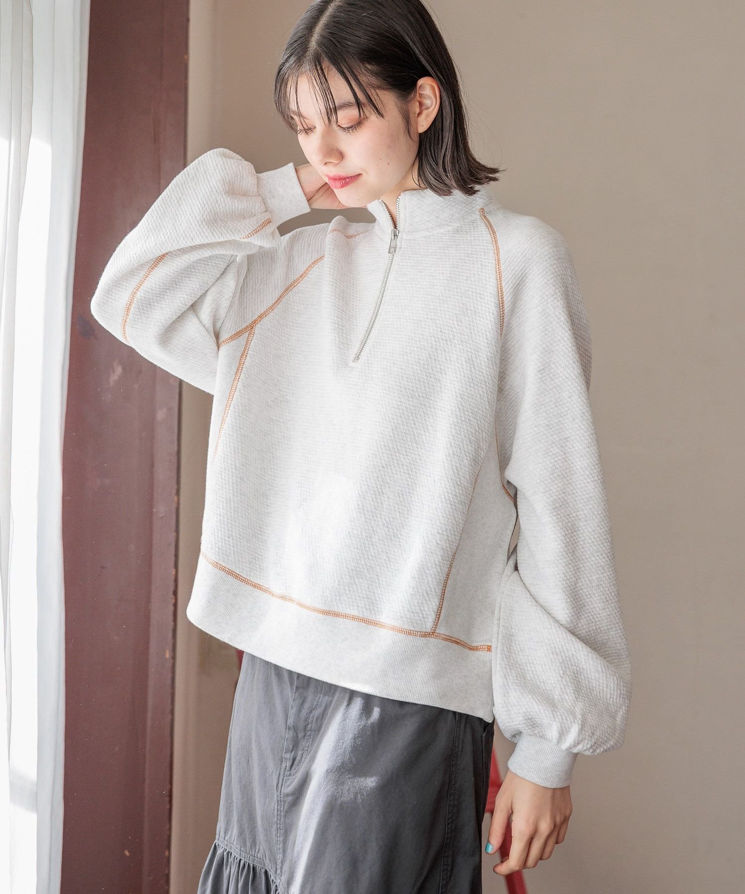ニコアンド　トップス 楽天市場】【SALE／30%OFF】ステッチハーフZIPプルオーバー niko