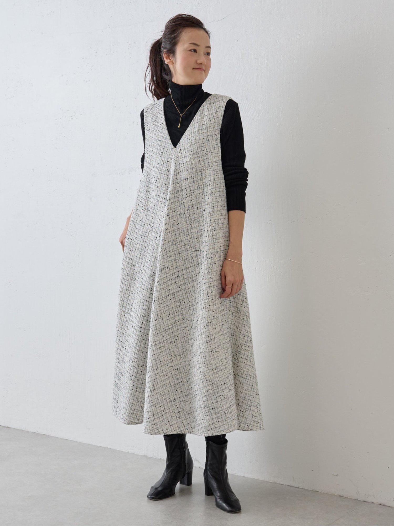 SALE／70%OFF】BEARDSLEY ツイードフレアーワンピース ビアズリー 