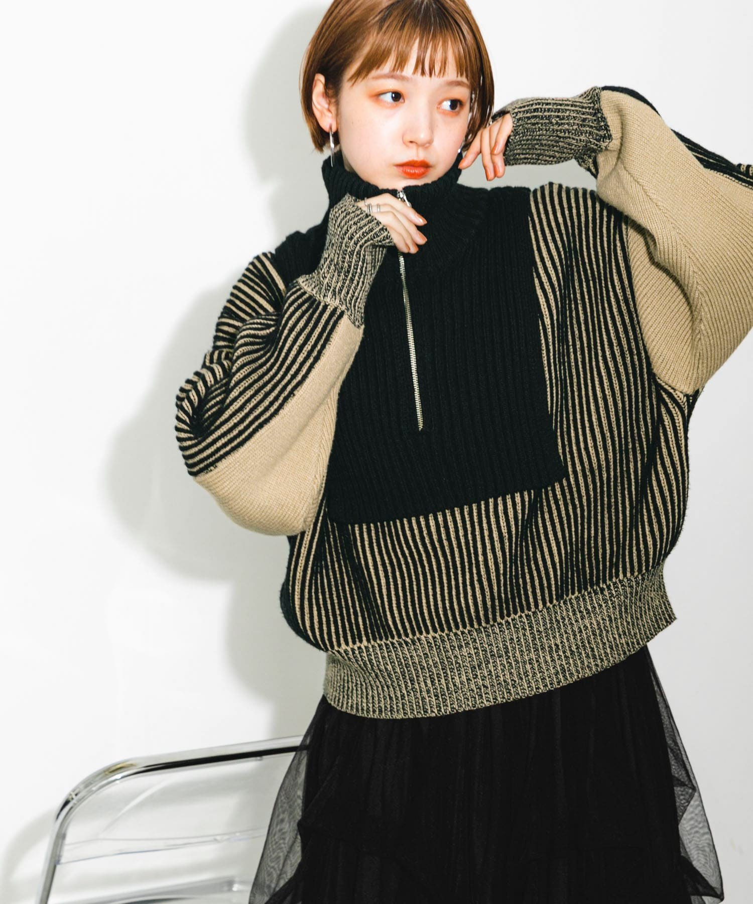 KBF - レイヤードハーフZIPニット KBF ケービーエフ トップス ニット ブラック SALE／20%OFF】KBF レイヤードハーフZIPニット ケービーエフ