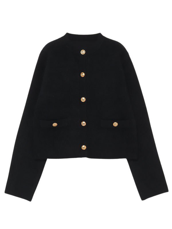 anuans ラクーンブレンドノーカラーニットジャケット アニュアンス