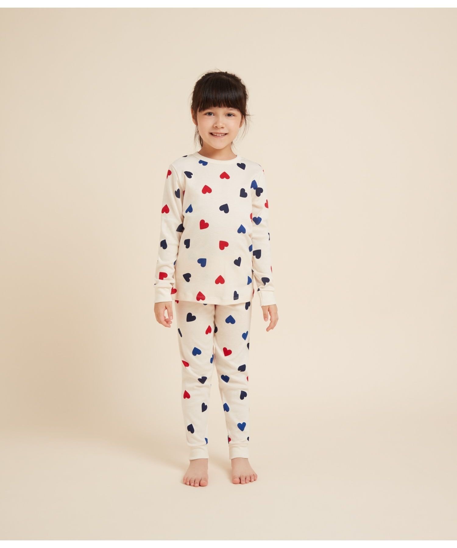 プチバトー　PETIT BATEAU ミルキーハート　長袖パジャマ8.10ans dw3833-01_1.jpg