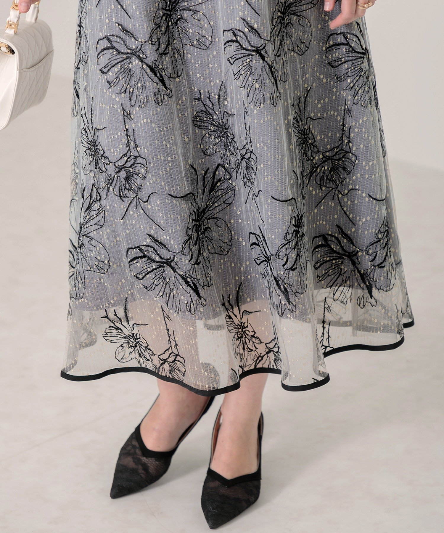 SALE／10%OFF】Leja LEJA-配色パイピング花柄ラメレースワンピース