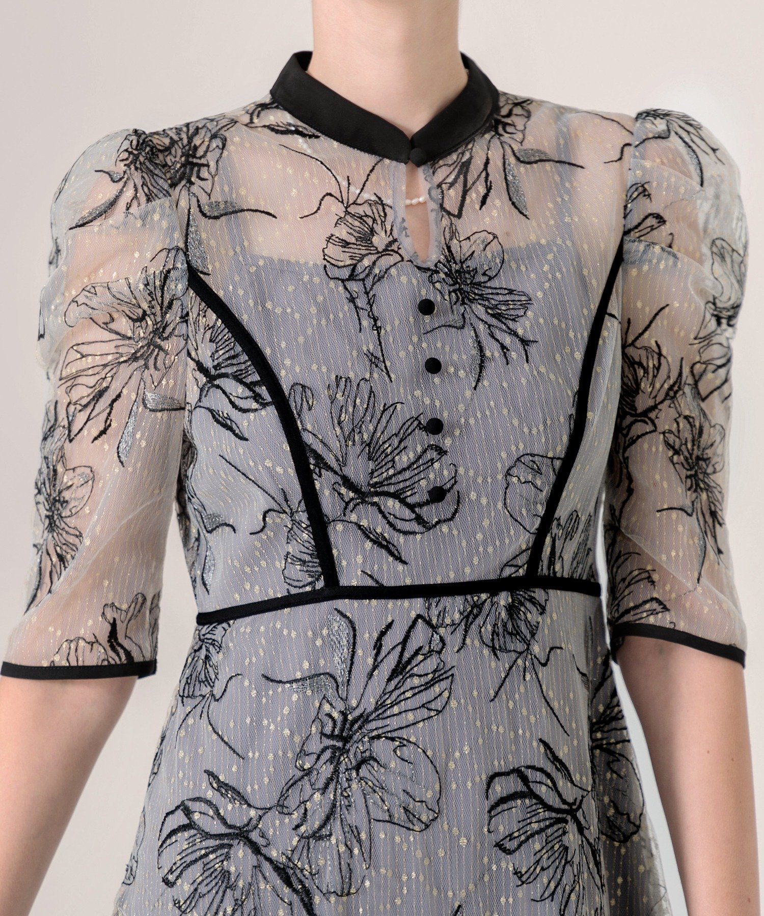 SALE／10%OFF】Leja LEJA-配色パイピング花柄ラメレースワンピース