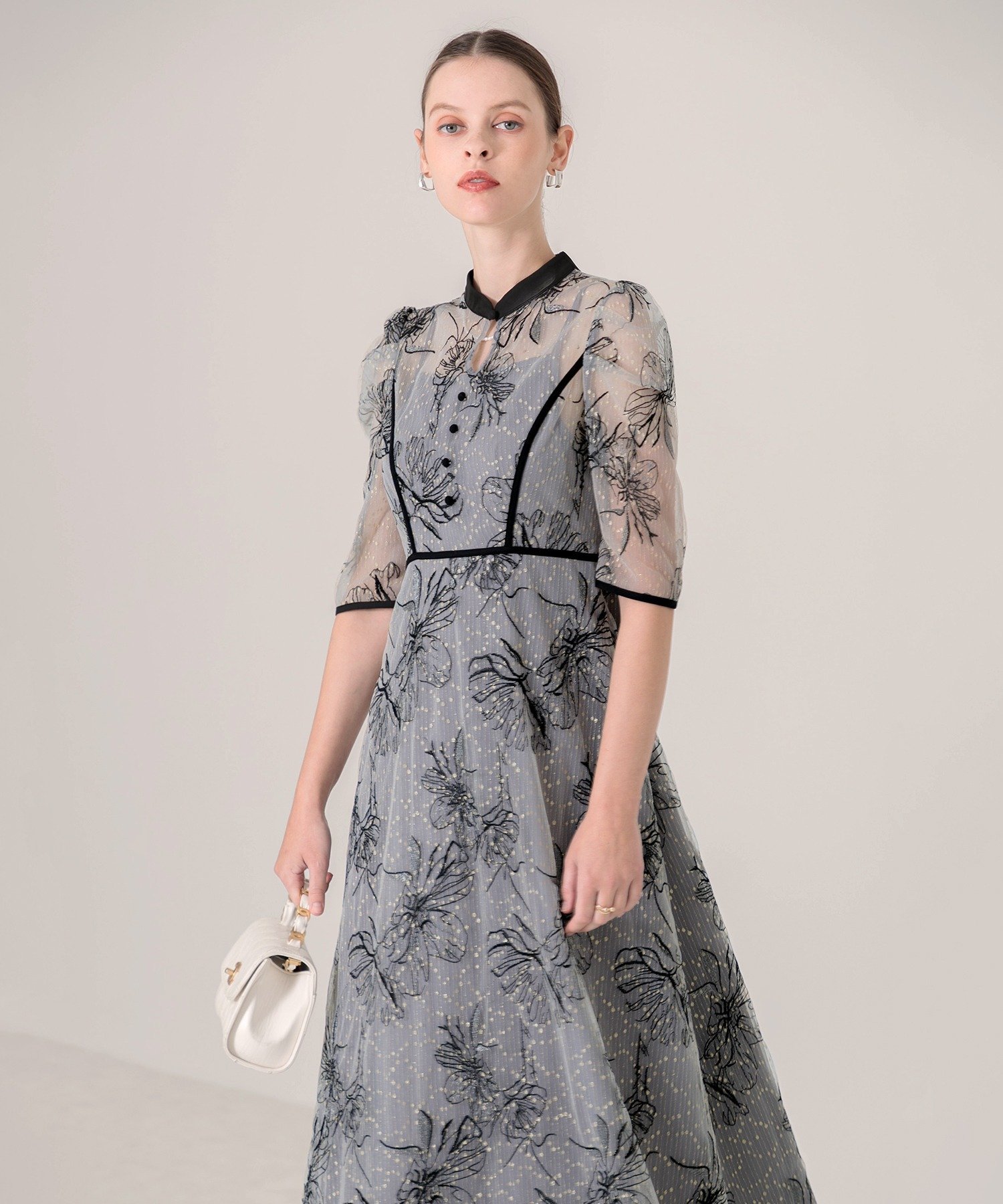 SALE／10%OFF】Leja LEJA-配色パイピング花柄ラメレースワンピース