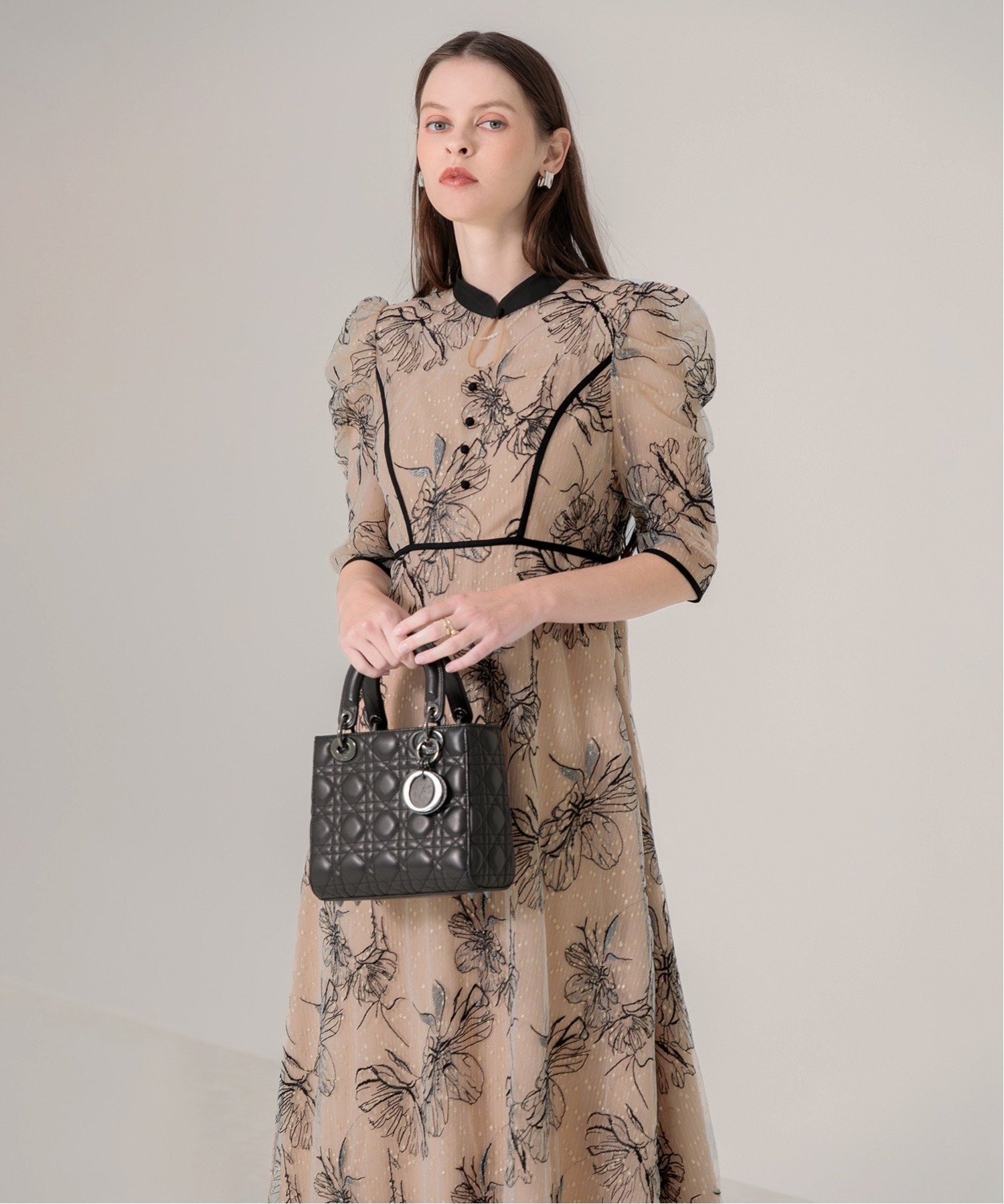 SALE／10%OFF】Leja LEJA-配色パイピング花柄ラメレースワンピース