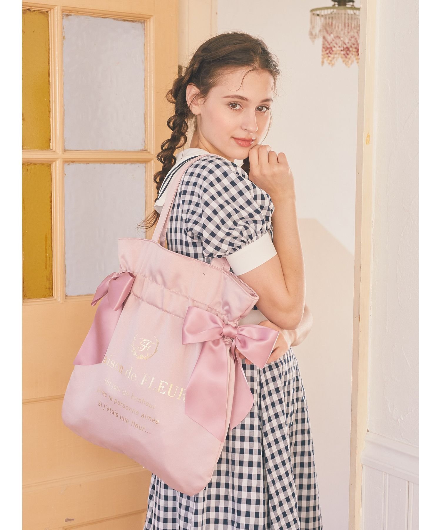 Maison de FLEUR ダブルリボンギャザートートバッグ メゾン ド 