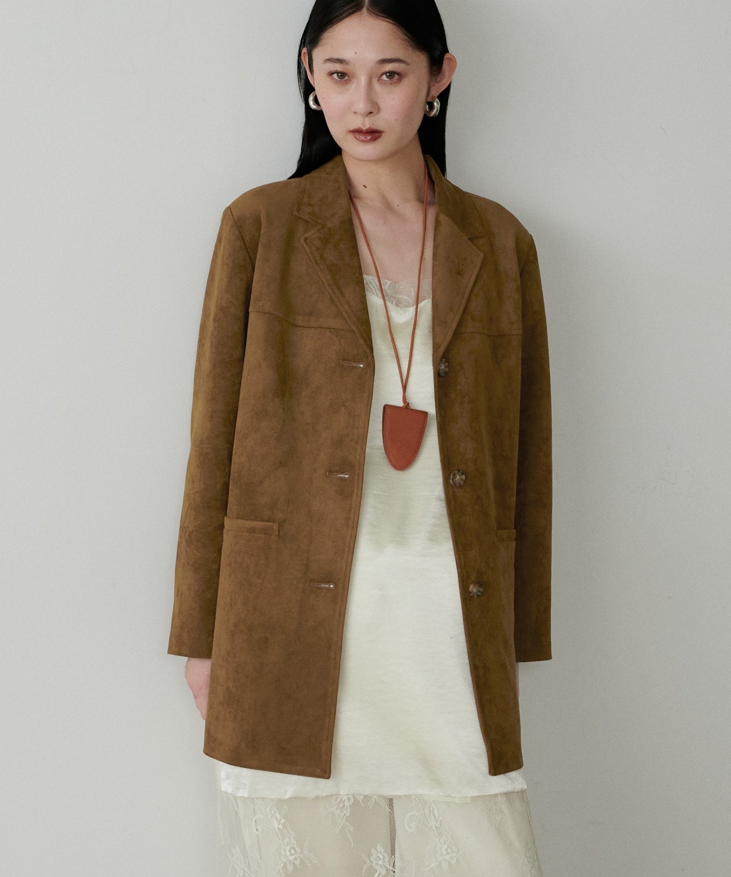 フェイクスエード&合皮切替テーラードジャケット