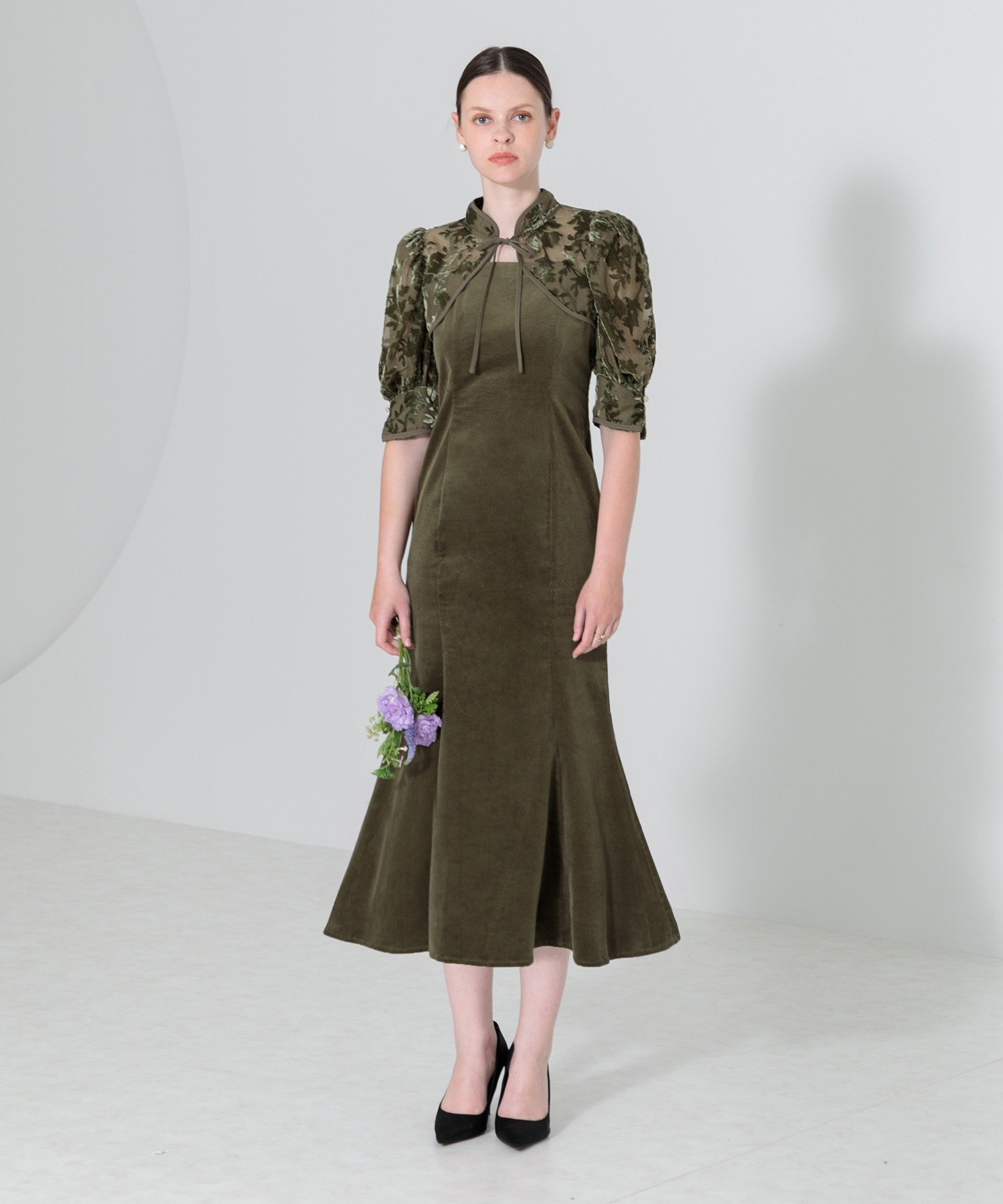 Leja ドット柄スパンコールパフスリーブボレロオール　パーティードレス セール】【LEJA】ドット柄スパンコールパフスリーブボレロ