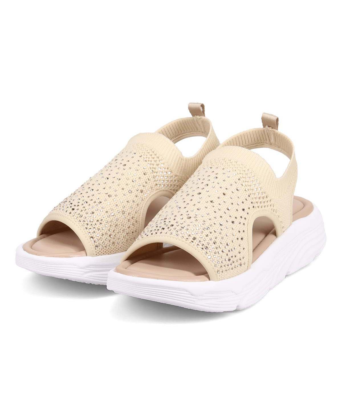 【SALE／30%OFF】MODELLO MODELLO ラインストーンが華やかなニットサンダル マドラス シューズ・靴 サンダル グレー ベージュ ブラック【送料無料】画像
