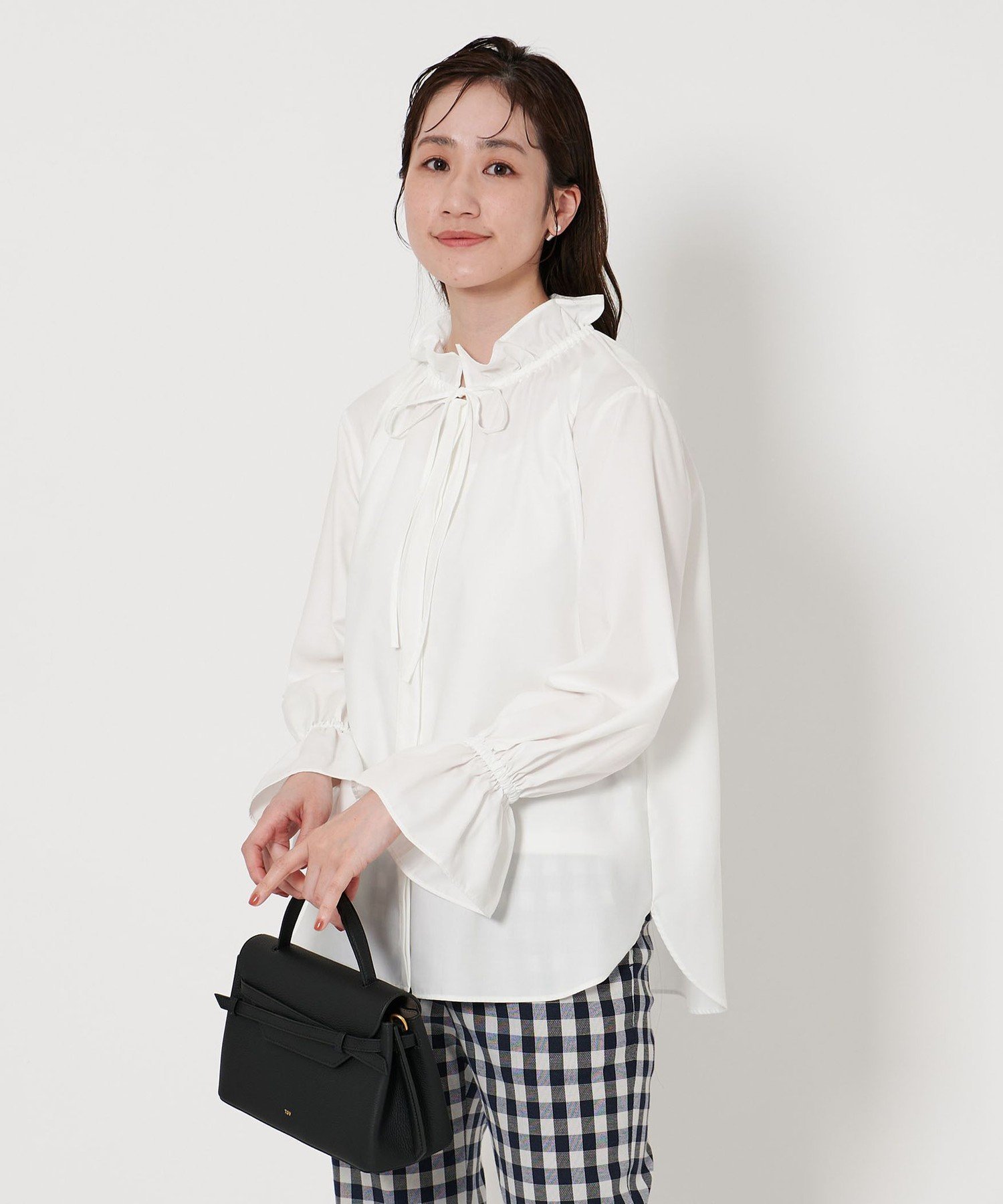 美品 United Arrows フリルカラー フレアスリーブ ブラウス 白 フリルカラー フレアスリーブ ブラウス（シャツ/ブラウス）｜UNITED