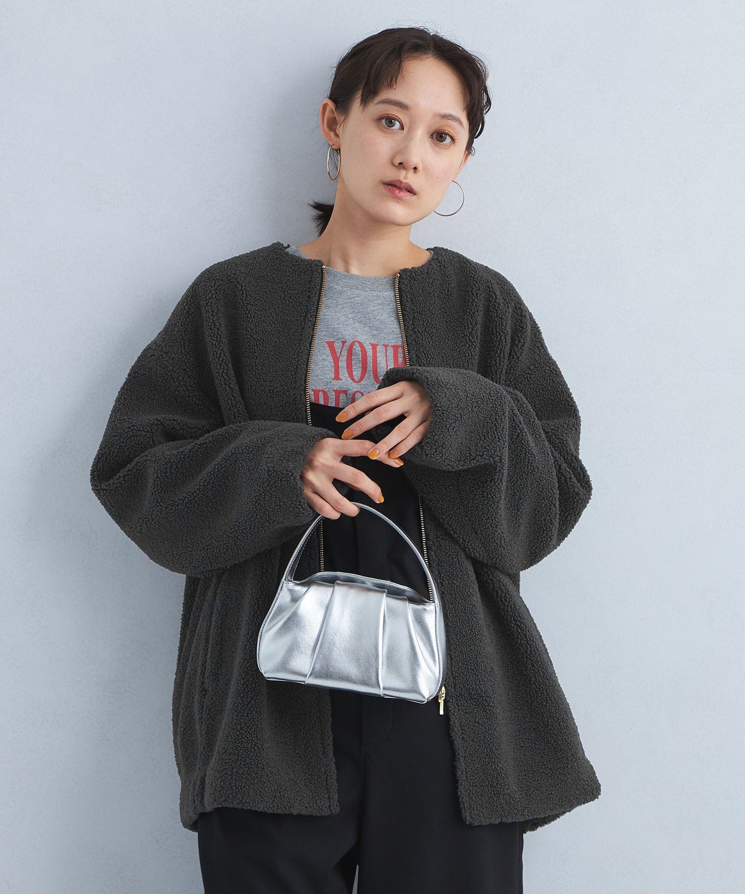 グリーンレーベルリラクシング　ボアジャケット SHORT size SHORTあり］ボア ノーカラー ブルゾン
