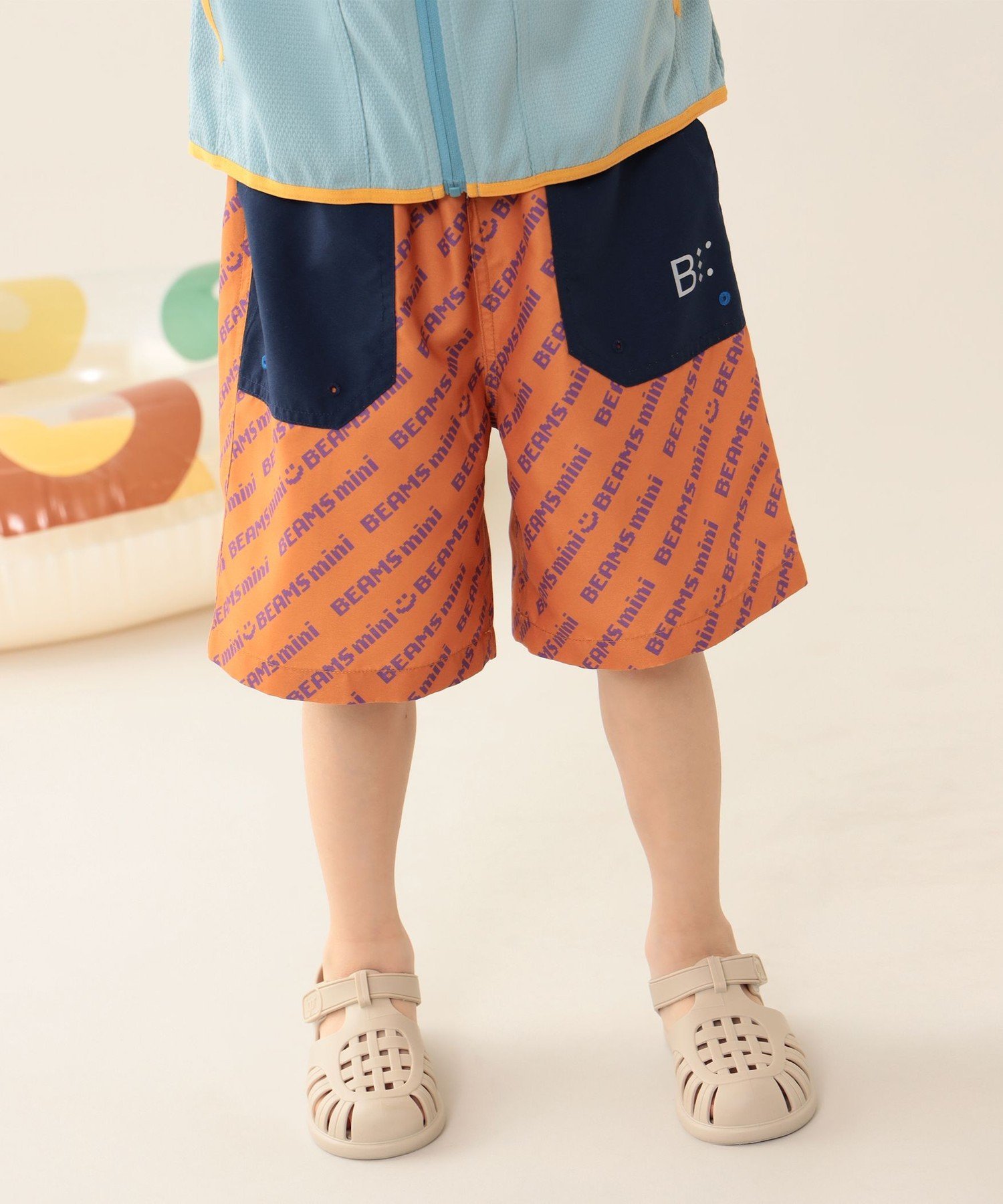 【SALE／50%OFF】BEAMS mini BEAMS mini / ロゴ スイムショーツ(Boys 100~130cm) ビームス アウトレット 水着・スイムグッズ 水着 オレンジ ブルー画像