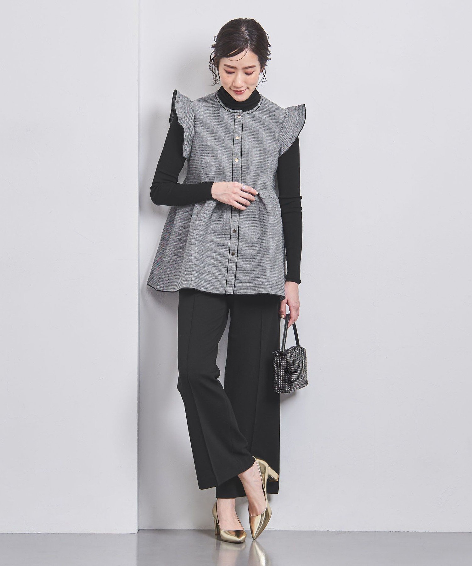 SALE／30%OFF】UNITED ARROWS ペプラム フリルスリーブ ジャカード 