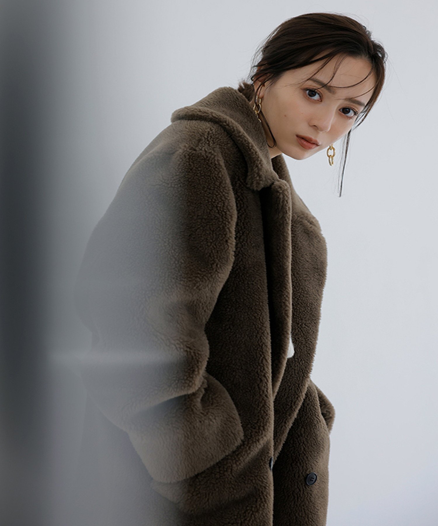 anuans ウールブレンドボアダブルロングコート アニュアンス