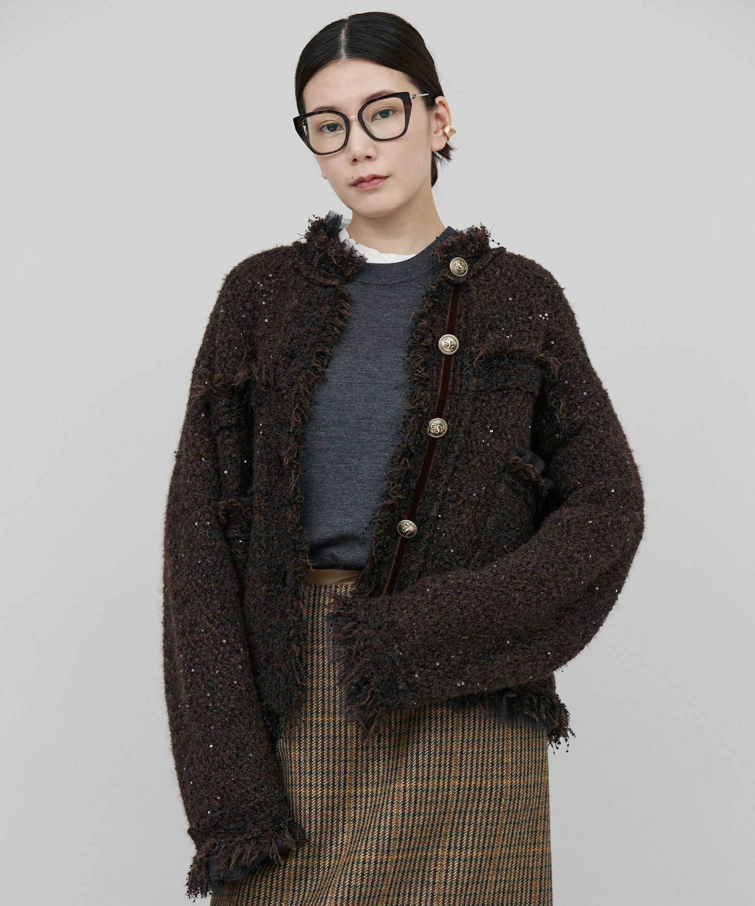 SALE／20%OFF】Curensology エトワールニットツイードカーディガン  