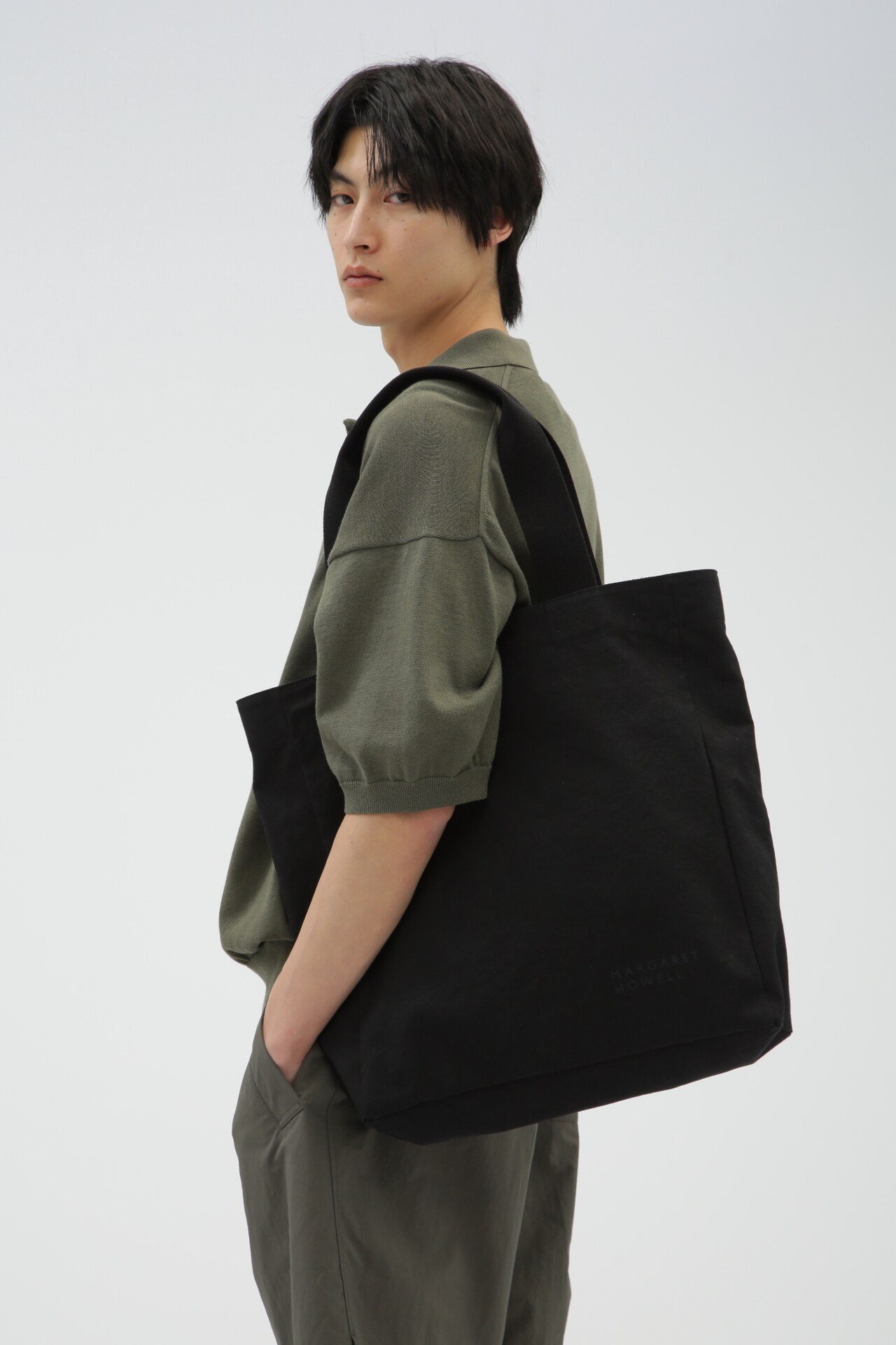 MARGARET HOWELL かごバッグ 革 黒 マーガレットハウエル Margaret Howell トートバッグ かごバッグ