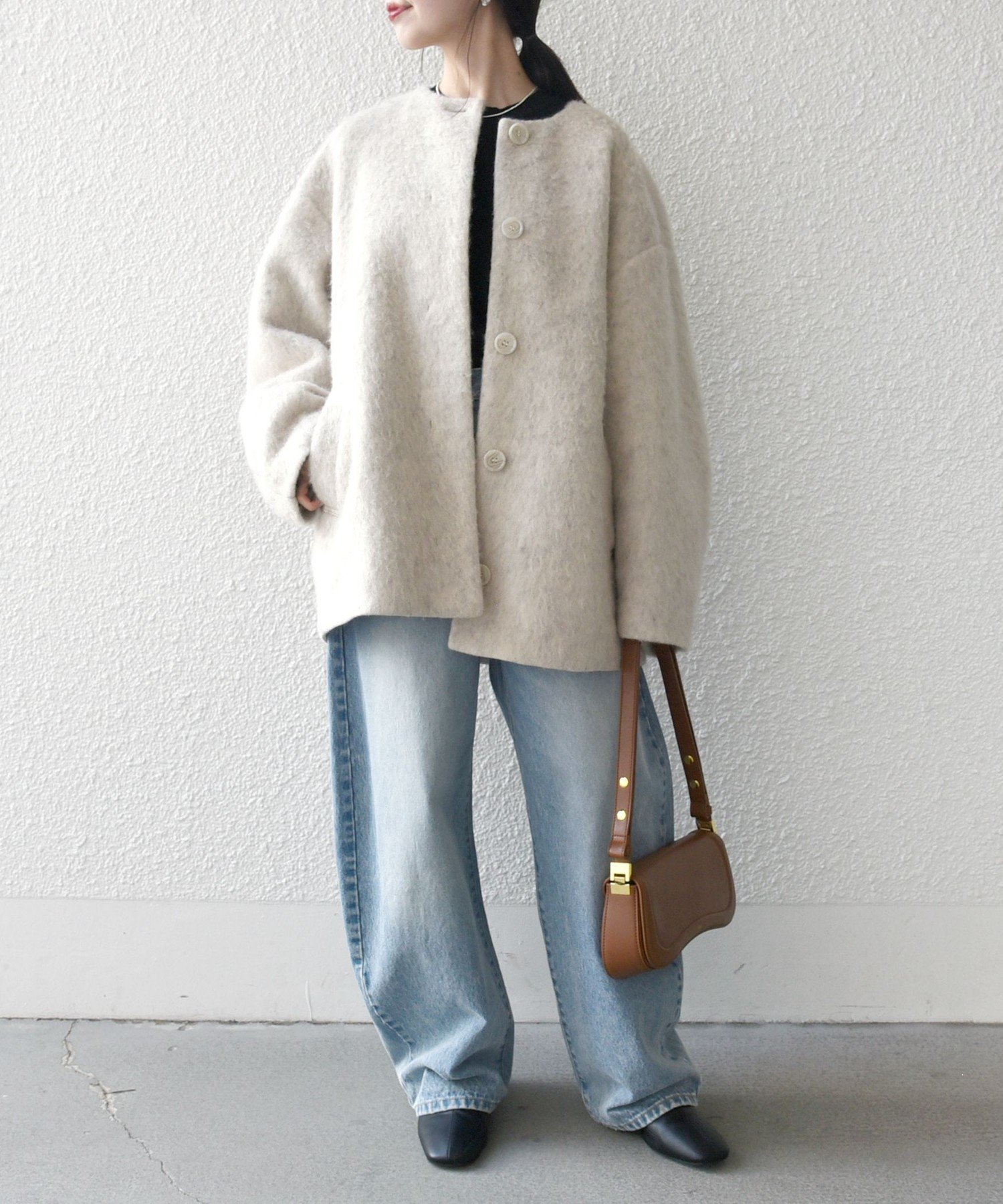 SHIPS any SHIPS any: シャギー ノーカラー コクーン コート シップス