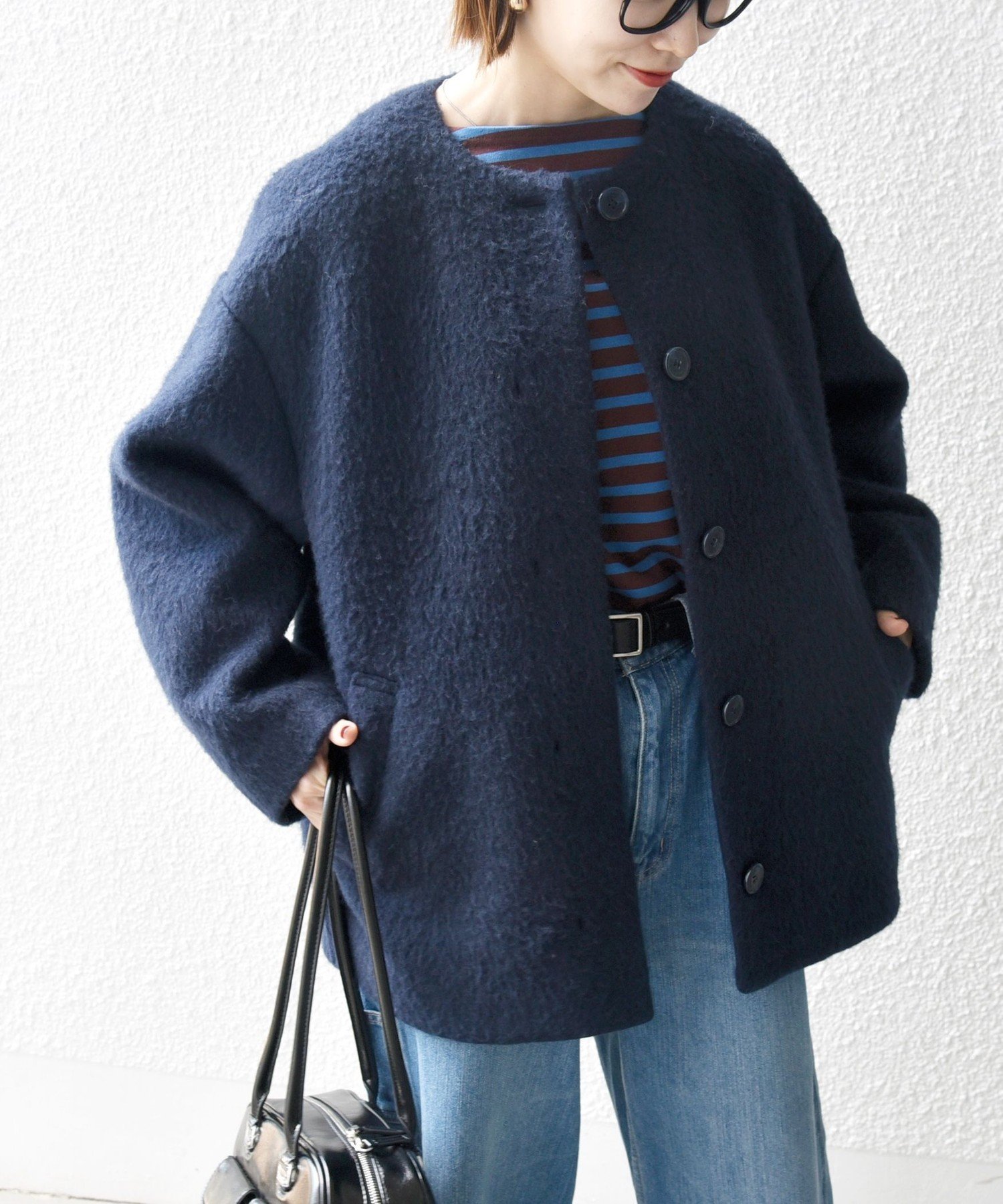 SHIPS any SHIPS any: シャギー ノーカラー コクーン コート シップス