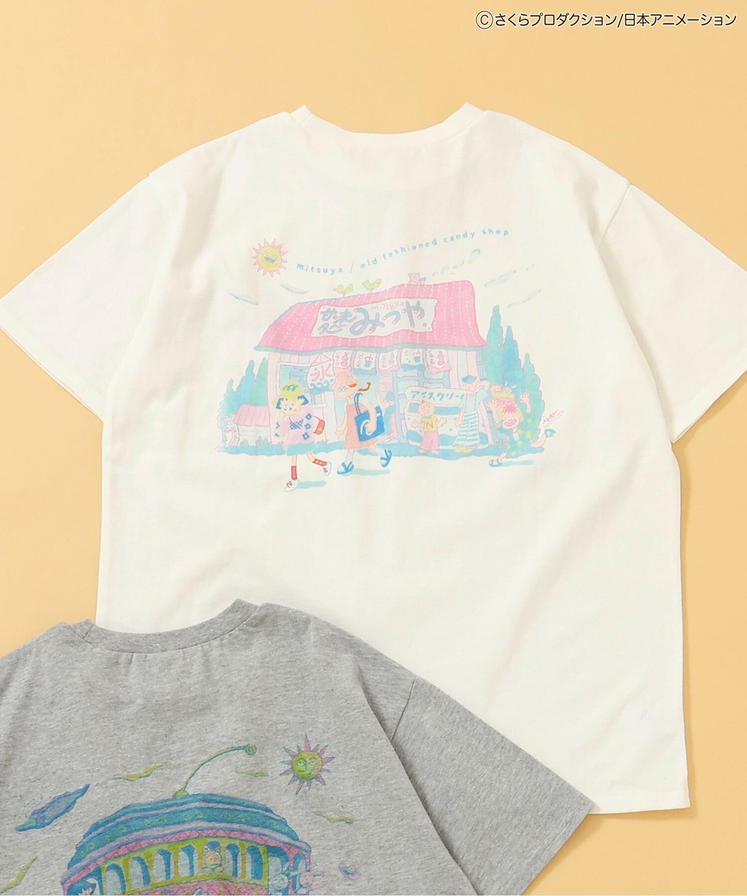 BREEZE 【リンク】ちびまる子ちゃんコラボ グラフィックTシャツ(大人サイズ) エフオーオンラインストア トップス カットソー・Tシャツ ホワイト グレー画像
