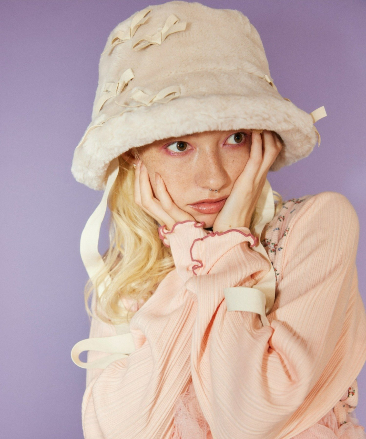 SALE／20%OFF】Candy Stripper TENDER RIBBON FUR BUCKET HAT