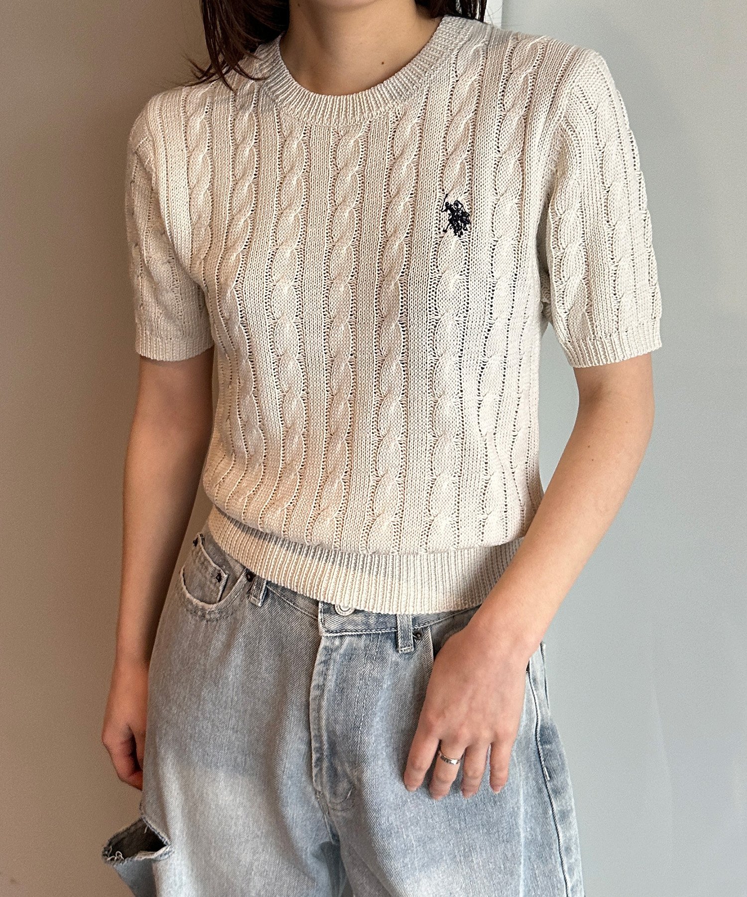 ポロラルフローレン ケーブルニット 半袖セーター サマーニット 刺繍ポケット POLO RALPH LAUREN Ralph Lauren ポロ ラルフローレン ニット
