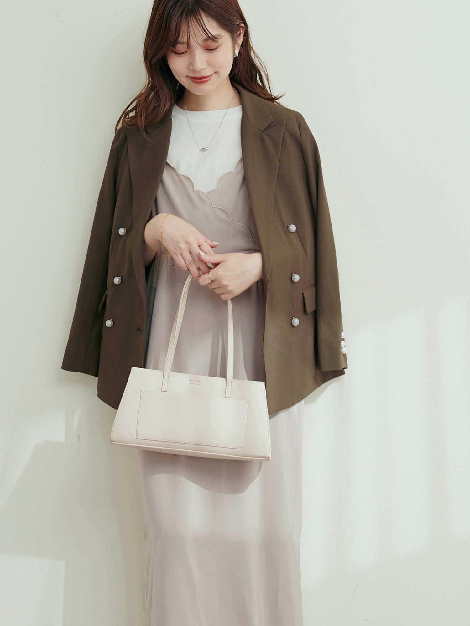 レディース natural couture osonoパール釦テーラードジャケット ベージュ