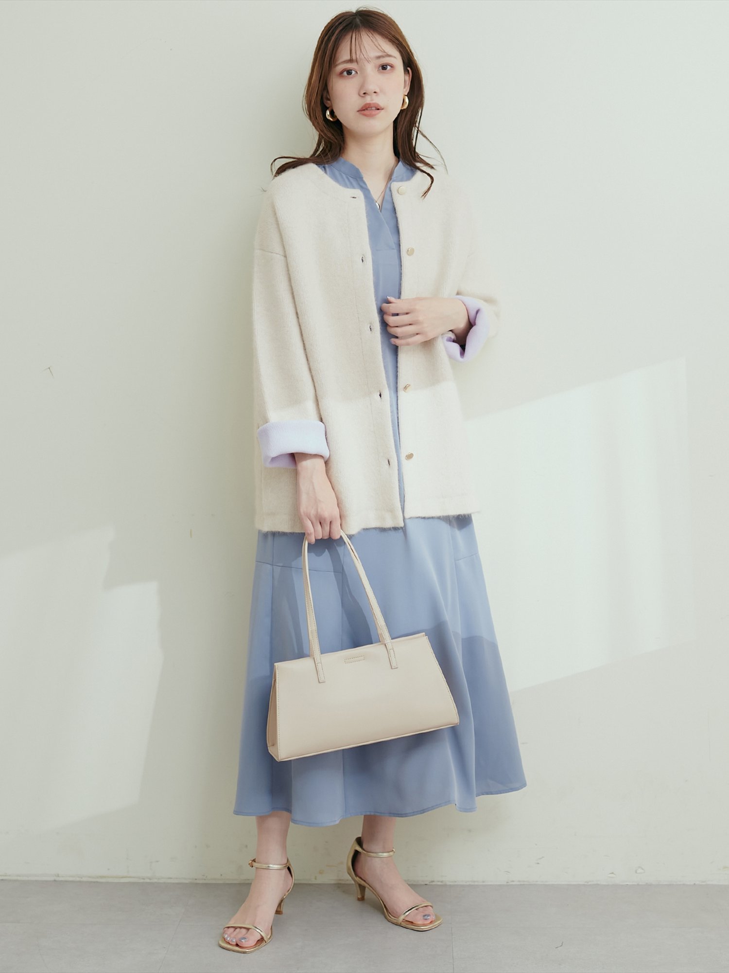 natural couture FOX混Wフェースニットコート カーディガン セール】FOX混Wフェイスニットコート（ノーカラーコート