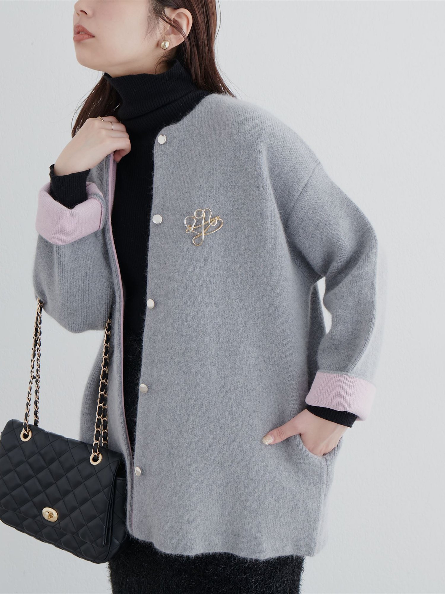 natural couture♡大人綺麗めFOX混Wフェースニットコート