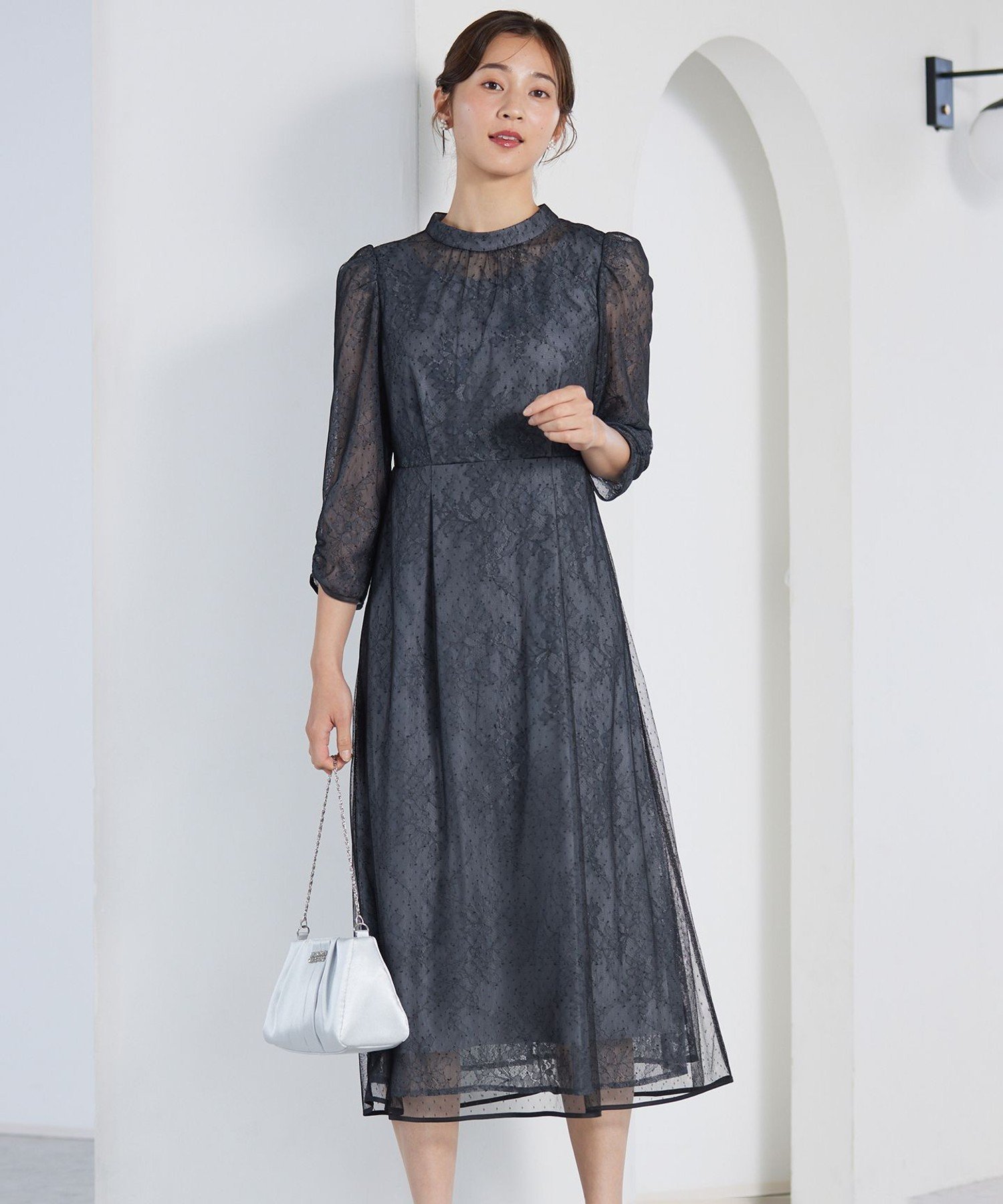 【新品】any SiS Lily Calinレーススリーブタック ドレス　紺 楽天市場】【SALE／20%OFF】【Lily Calin】レーススリーブタック