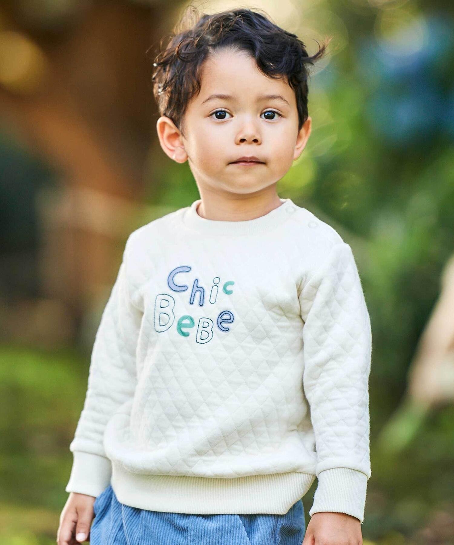 【SALE／60%OFF】BeBe 接結キルトMIXロゴトレーナー(80~100cm) ベベ オンライン ストア トップス スウェット・トレーナー ホワイト ネイビー画像