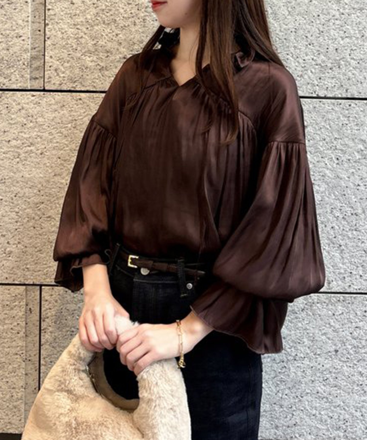 SALE／30%OFF】anuans ネックフリルギャザーブラウス アニュアンス