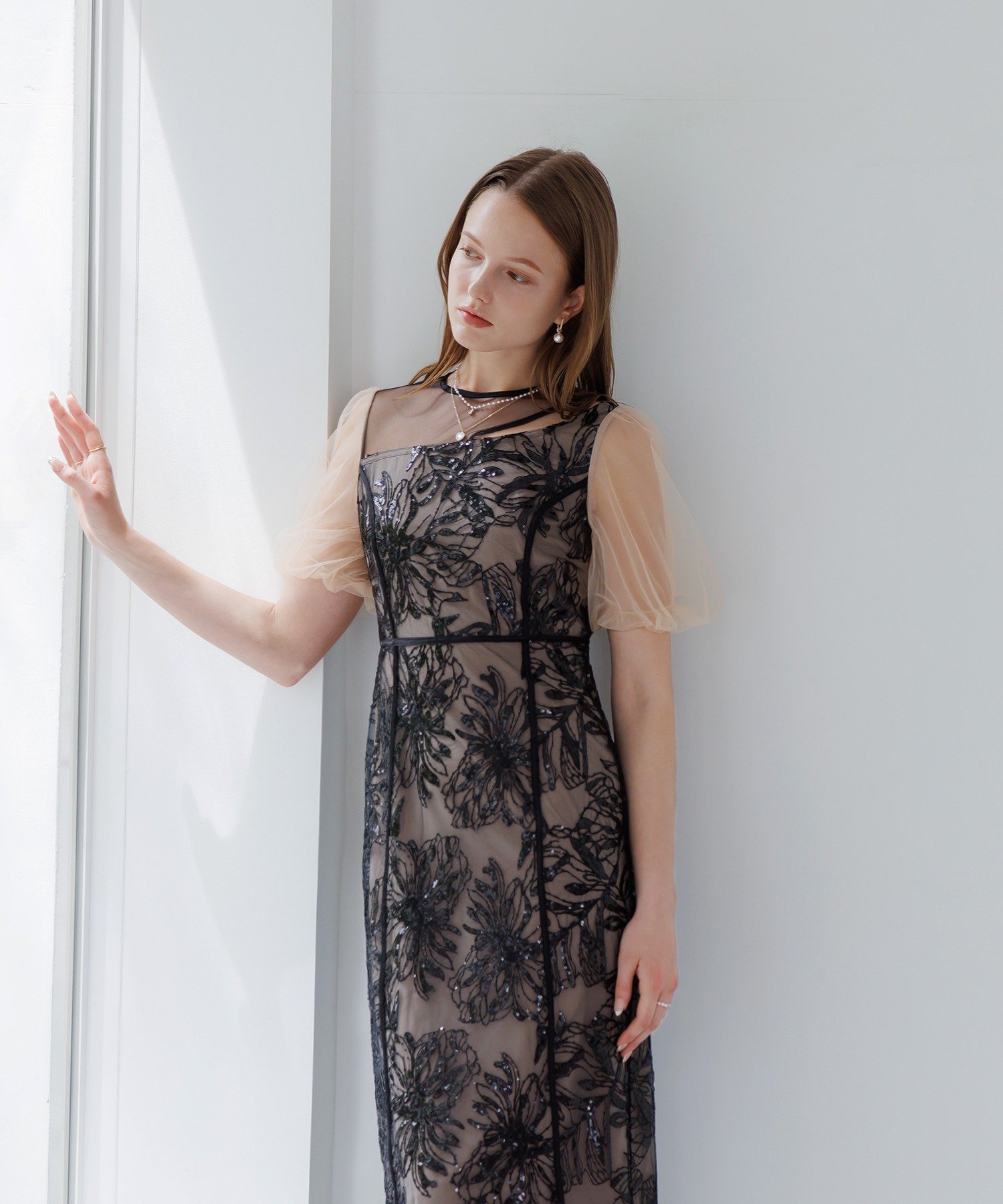 楽天市場】LEJA-パールネックパフスリーブボレロ格子柄レース