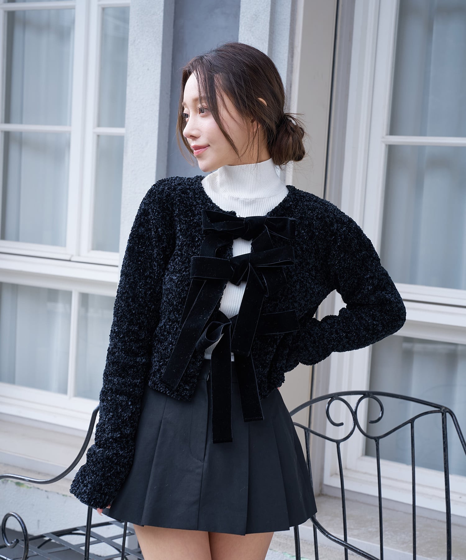 eimy istoire フロントリボンニットトップス エイミーイストワール