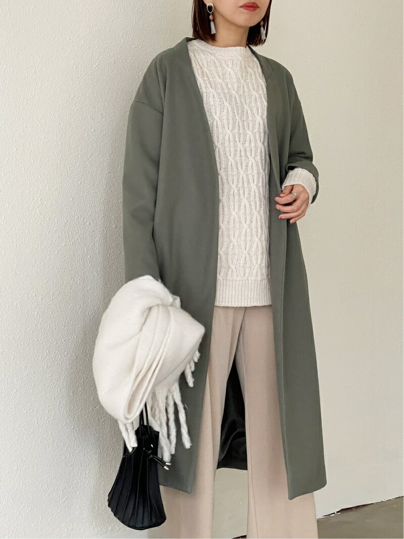 SALE／30%OFF】Shelly island shellyisland/ フェイクウールノーカラーコート シェリーアイランド コート/ジャケット  ロングコート ベージュ グリーン ブラウン【送料無料】