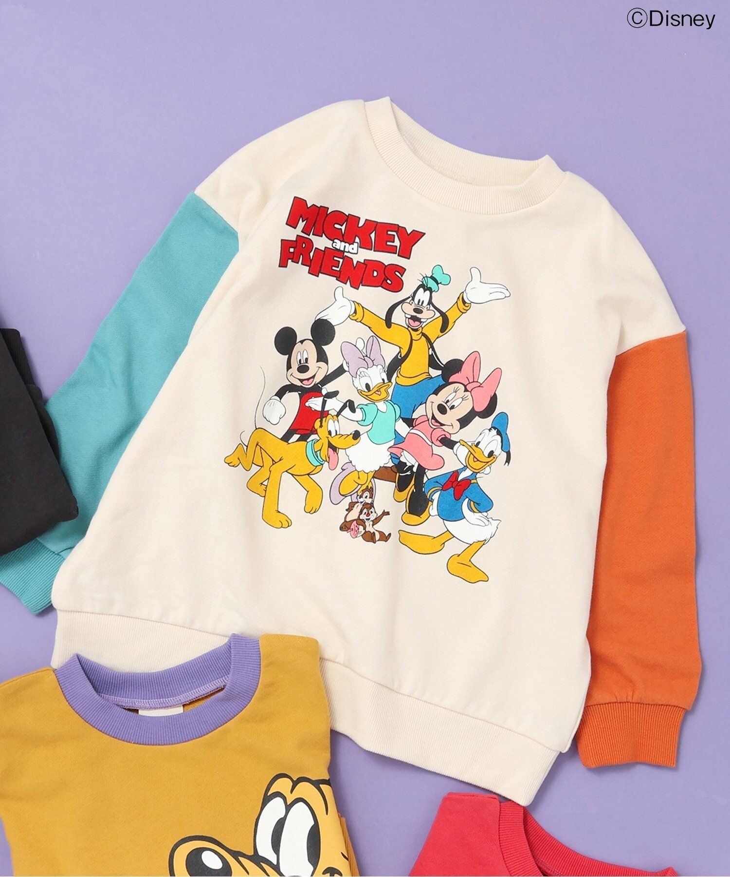 【SALE／30%OFF】BREEZE 【ディズニー】ミッキー&フレンズ/トレーナー エフオーオンラインストア トップス スウェット・トレーナー グリーン ブラック ホワイト イエロー レッド オレンジ画像