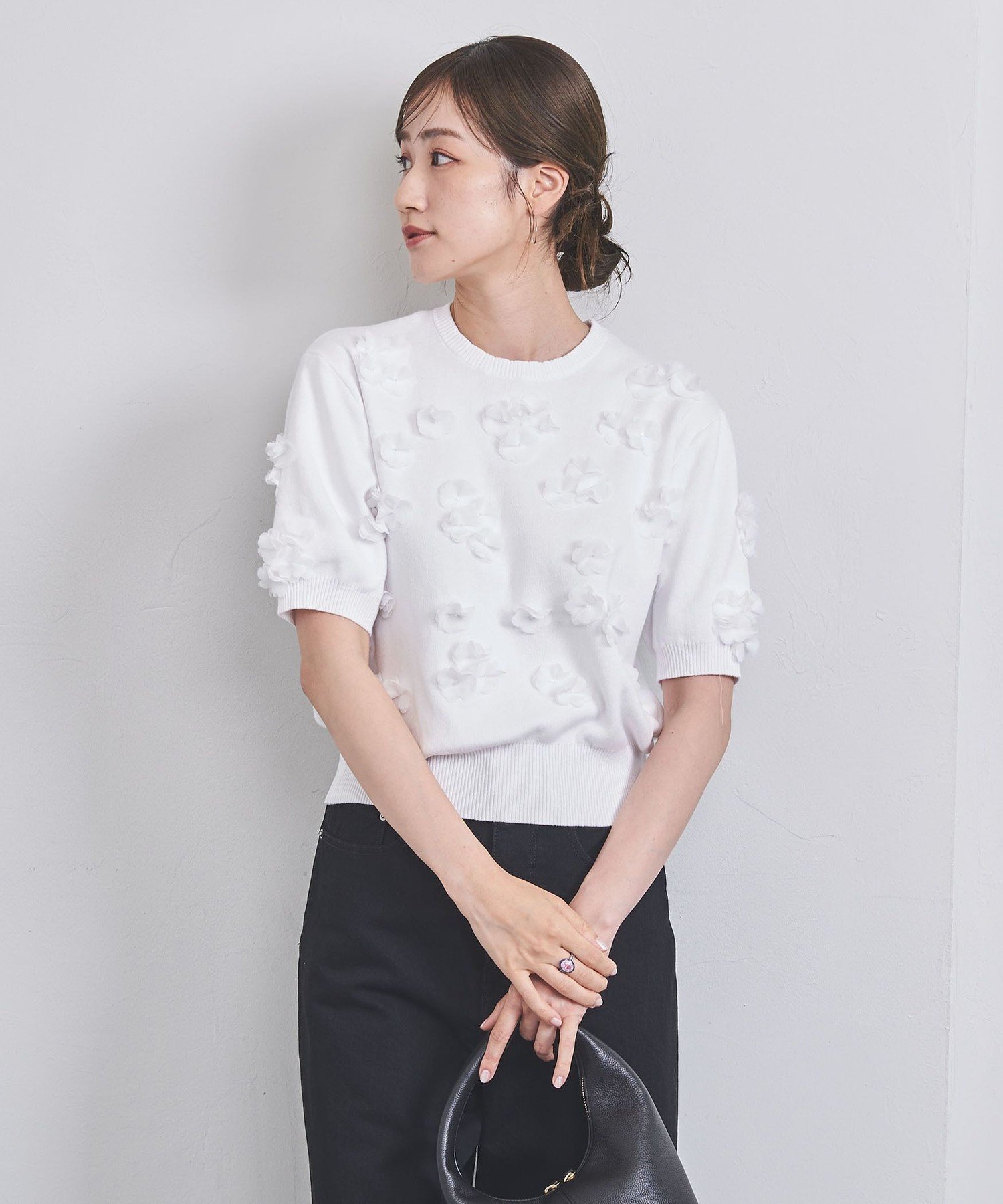 UNITED ARROWS 3D フラワーモチーフ ショートスリーブ ニット 
