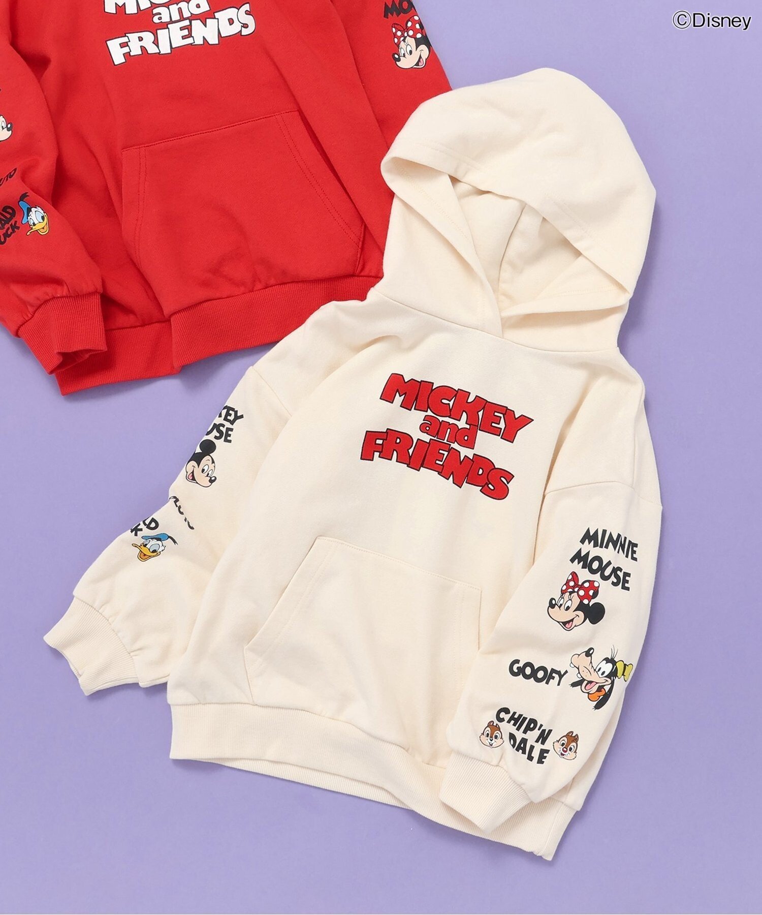 【SALE／53%OFF】BREEZE WEB限定 ディズニーキャラクター/かぶりパーカー エフオーオンラインストア トップス パーカー・フーディー ホワイト レッド画像