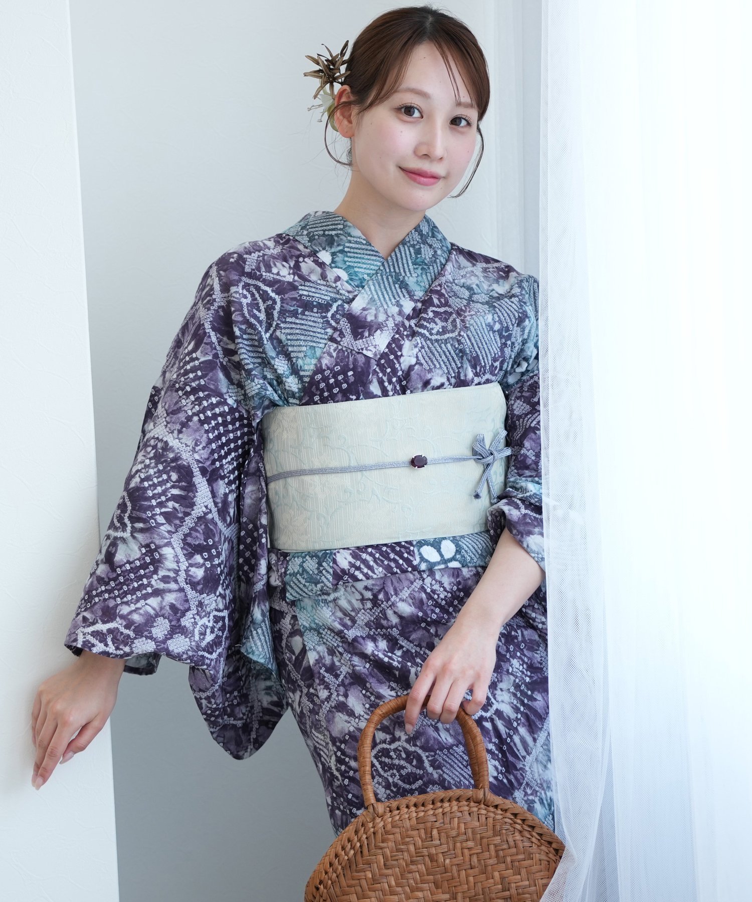 楽天市場】お仕立て上がり絞り浴衣単品「チャーミングなでしこ 紺