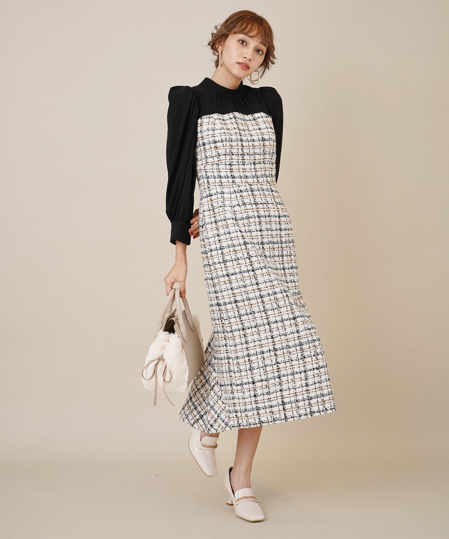 SALE/50%OFF】31 Sons de mode 異素材ベアドッキングワンピース SALE/50%OFF】31 Sons de mode 異素材ベアドッキングワンピース