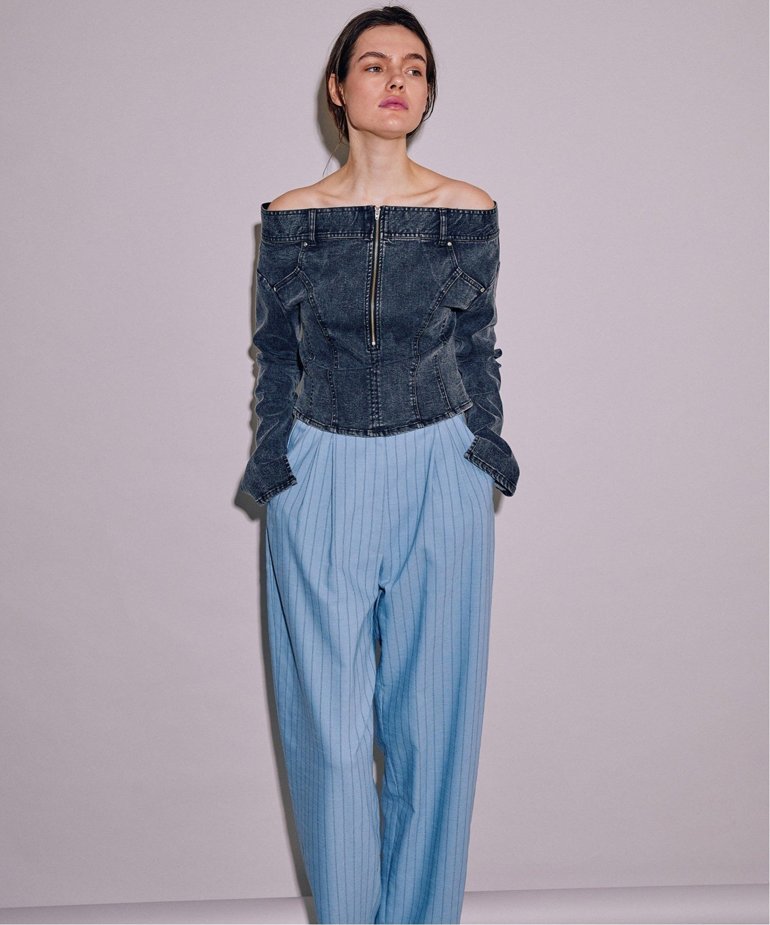 MAISON SPECIAL オフショルストレッチデニムトップス メゾンスペシャル 