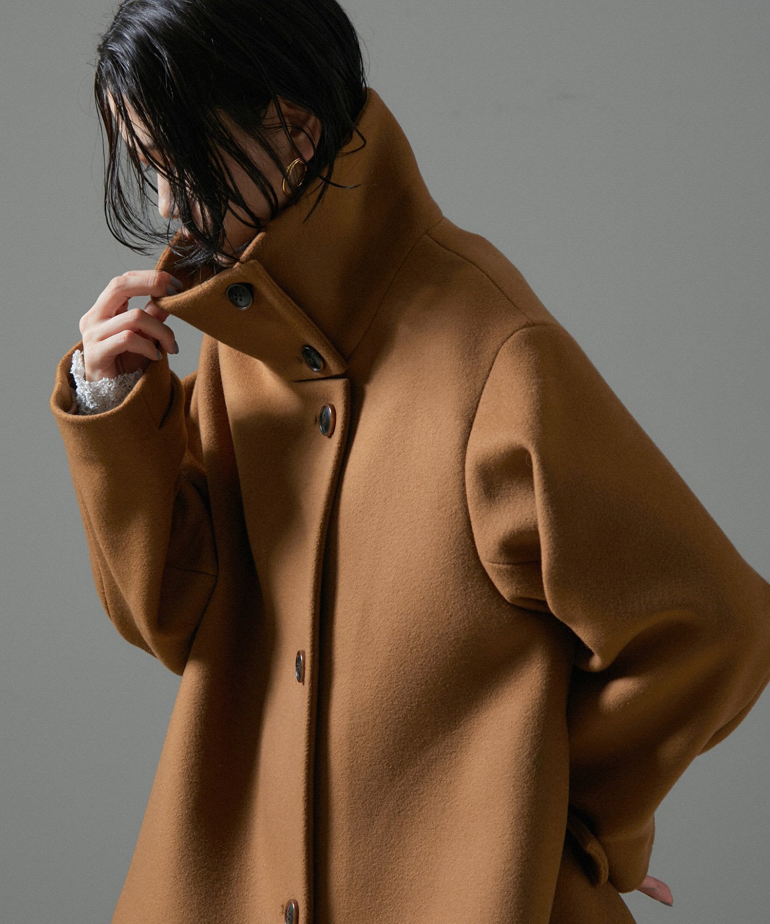 【美品】アダムエロペ　ラクーンファー　ダウン　モッズコート　ベージュ　M FURLO DOWNバルマカンコート / ファーロダウン（ダウン