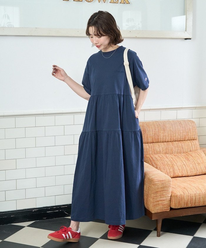 Champion 限定展開 別注ティアード切り替えワンピース Champion