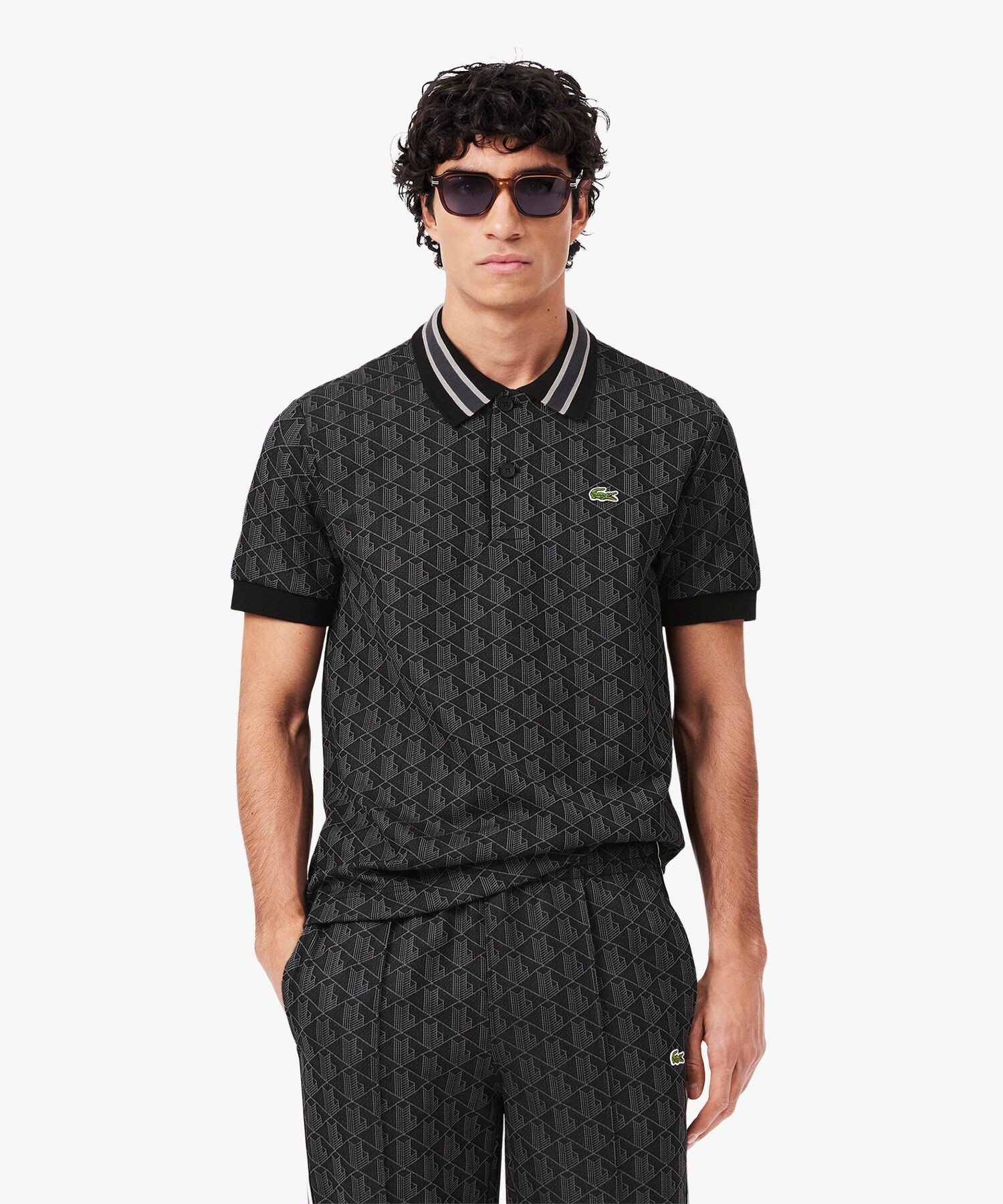 LACOSTE モノグラムポロシャツ US X5 Lacoste モノグラム ポロシャツ | ブラック | FARFETCH JP