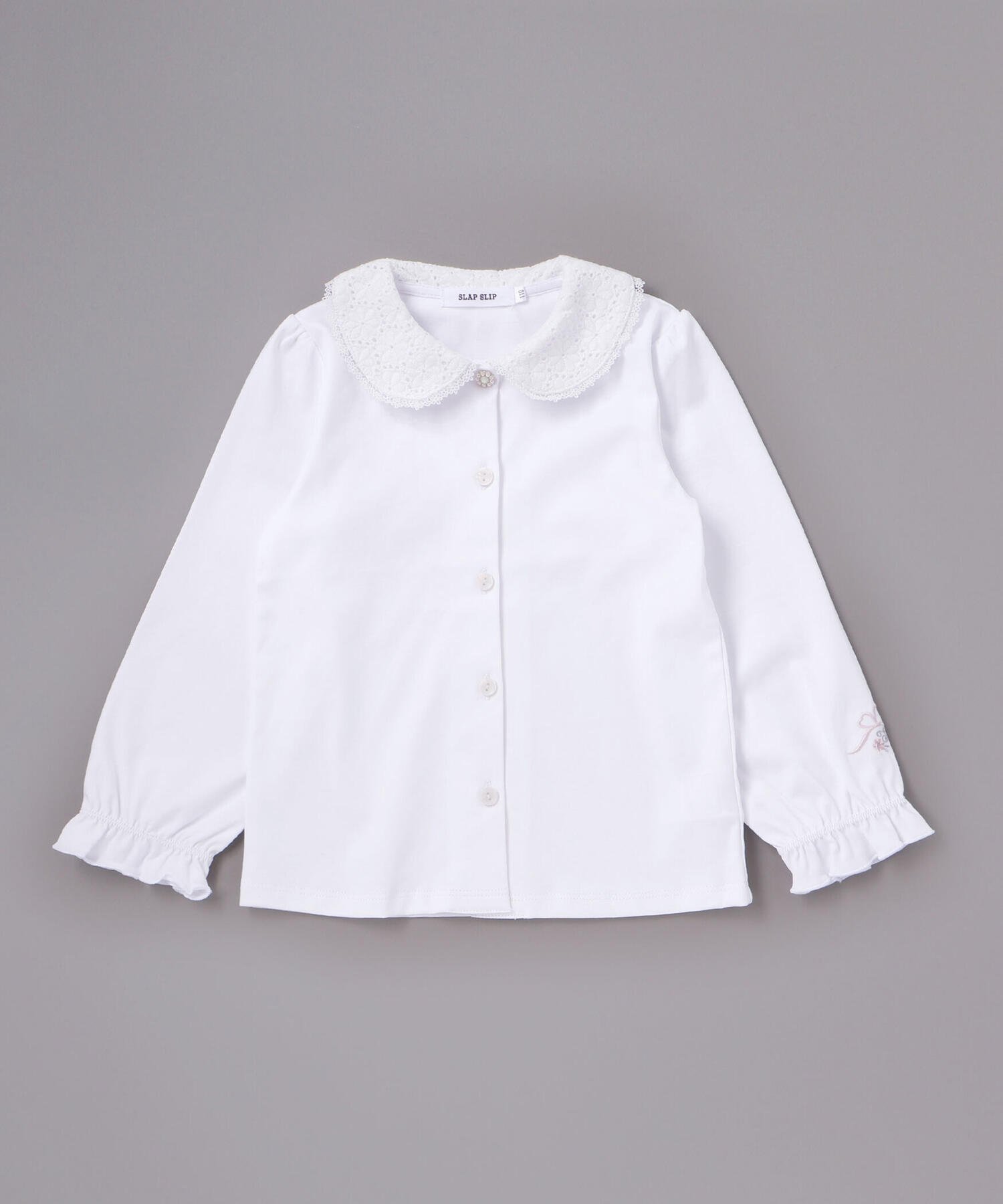 SLAP SLIP レース襟キラキラお花ボタンキャンディスリーブブラウス(110~130cm) ベベ オンライン ストア トップス シャツ・ブラウス ホワイト画像