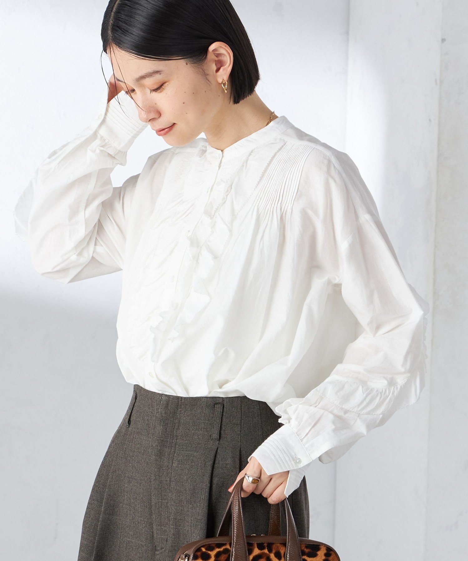 【シップス　ウィメン】【SHIPS別注】Nell:〈手洗い可能〉パイピング ブラウス（ブラック） SHIPS別注】Nell:〈手洗い可能〉パイピング ブラウス（ブラック