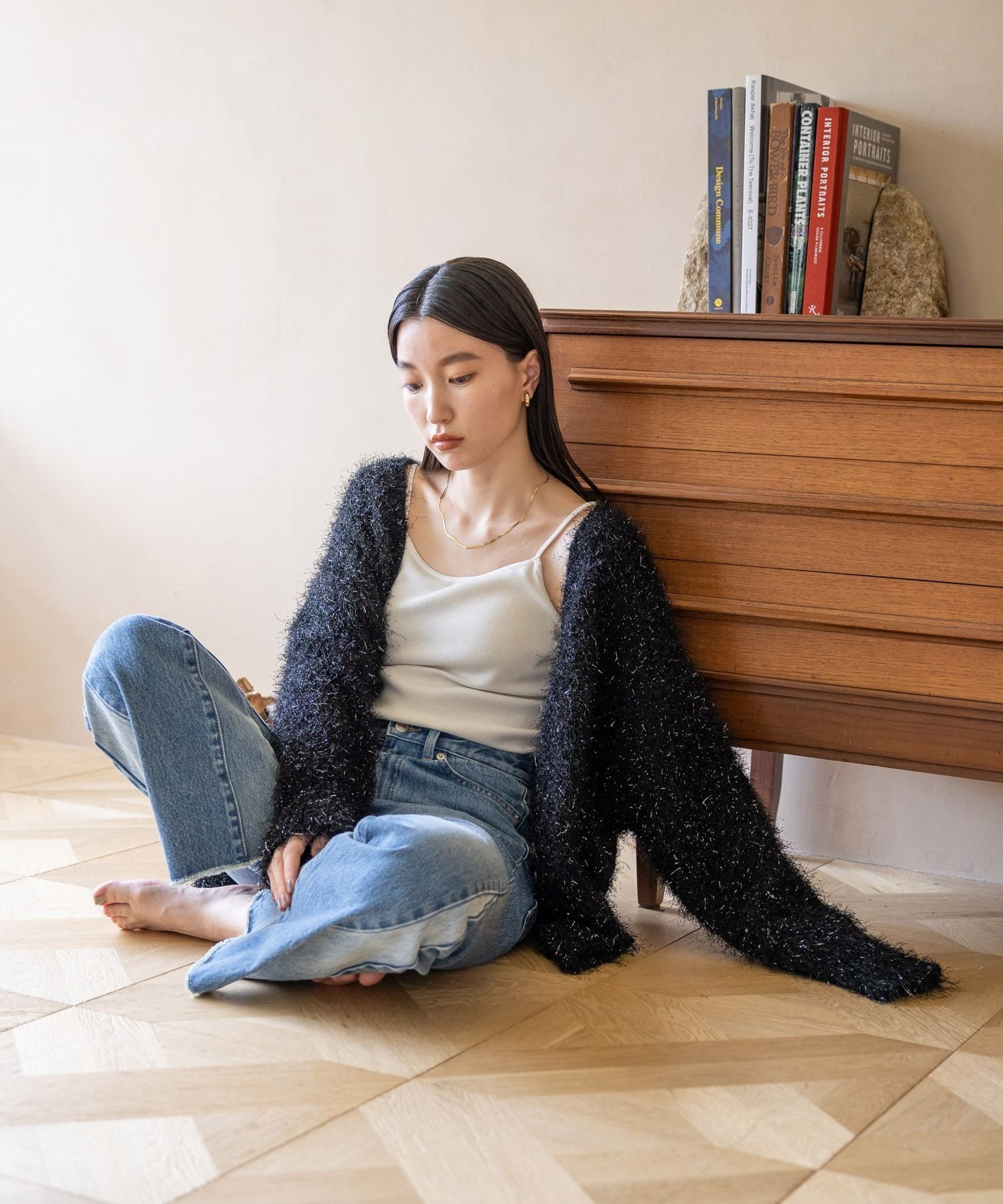 SALE／40%OFF】LOWRYS FARM ラメシャギーカーデロングスリーブ 