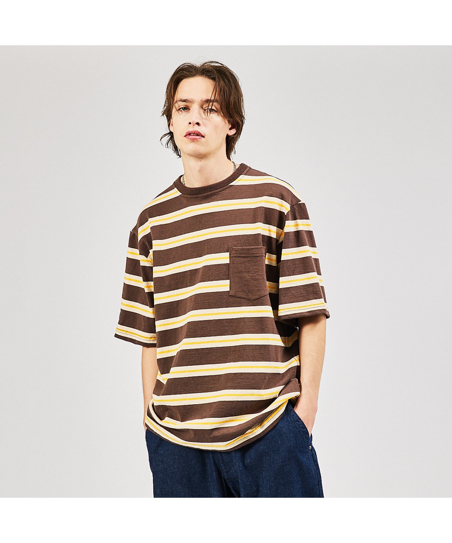 バーバリアン ボーダーロンT ブルー×ブラウン 2XL バーバリアン ボーダーロンT ブルー×ブラウン 2XL