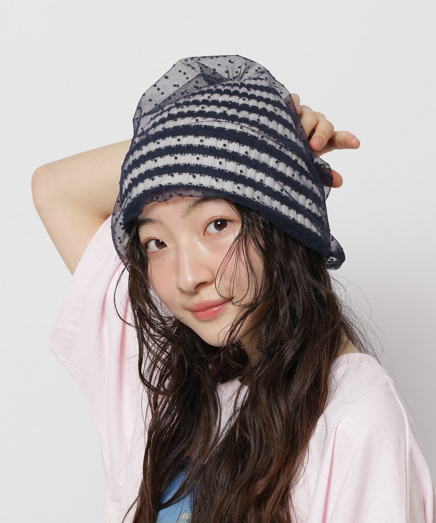 linkable×modisteリボンチュールニット帽　ブラック linkable×modisteリボンチュールニット帽 ブラック