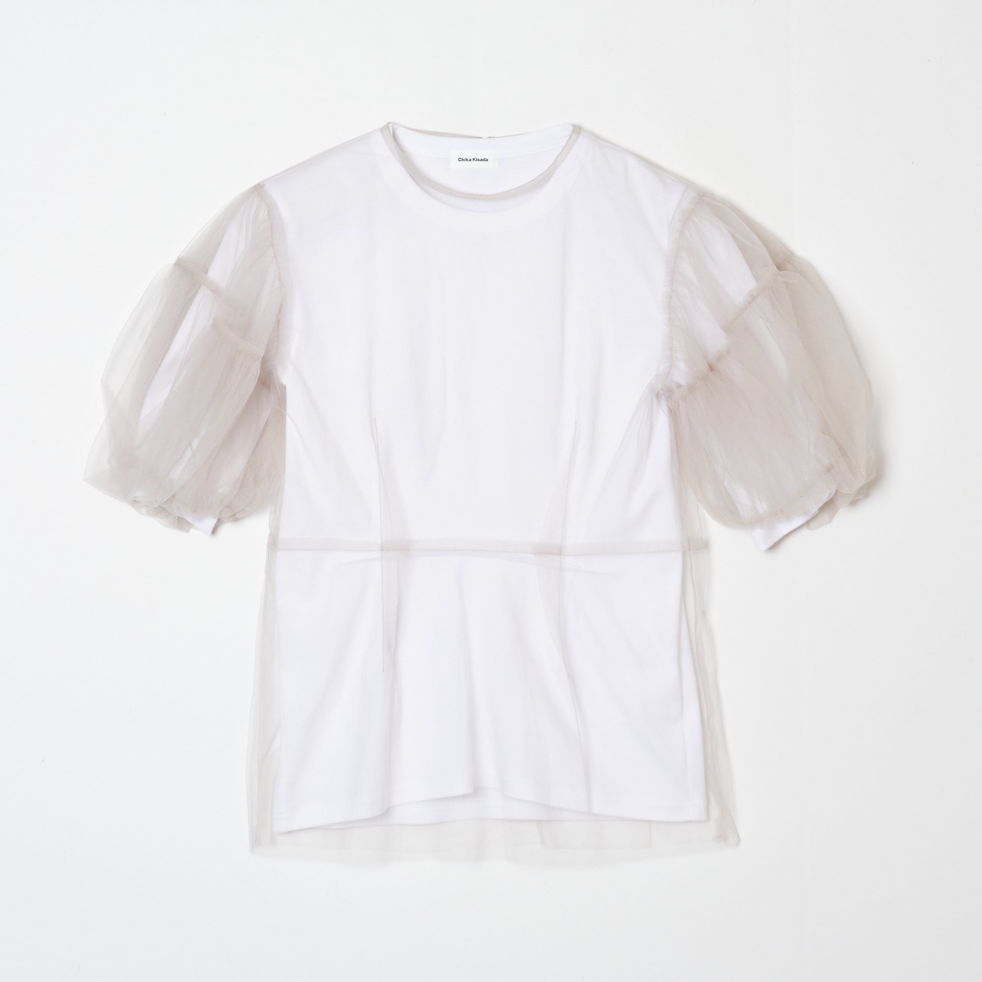 【美品】chika kisada チュールレイヤードTシャツ　1 ホワイト 美品】chika kisada チュールレイヤードTシャツ 1 ホワイト